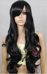 Free shipping+++ peruvian pad Ruler 33 inch Hi_Temp Series Black Curly wavy Long Cosplay DNA Wigs Kanekalon Fibre Hair wigs