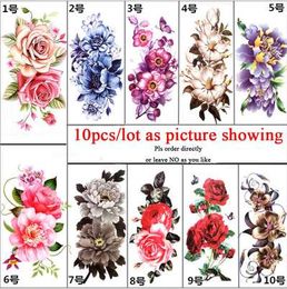 10pcs/lot Colourful big flower Body Art Sexy Waterproof Temporary Tattoo For Woman beautiful Flash Tattoo Stickers 10*20CM