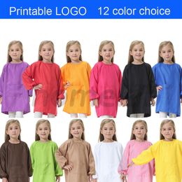 100PCS polyester Adorable Children Kitchen Waists Kids Aprons with Sleeve for Painting Cooking Baking OEM 12 Colours