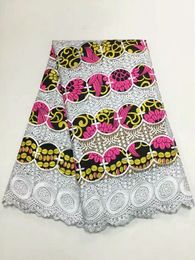 5 Yards/pc Beautiful white african water soluble lace embroidery and fuchsia cotton fabric for clothes BW143-2