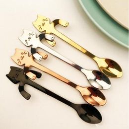 Hot Cute Cartoon Smile Cat 304 Stainless Steel Tea Coffee Kids Feeding Spoon Ice Cream Tableware Baby Xmas Gift