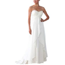 -Weiße Brautkleider 2018 für schwangere Frauen-Strand-Chiffon mit SpitzeApplique Plus Size Schwangere Hochzeitskleider nach Maß Kleid