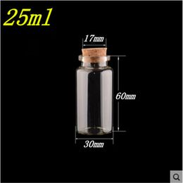 30*60*17mm 25ml Glass Bottles With Cork 50pcs/lot For Wedding Holiday Decoration Christmas Gifts