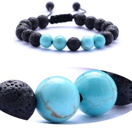 8mm Natural Howlite Black Lava Stone Bracelet DIY Aromatherapy Essential Oil Diffuser Bracelet Braided Adjustable Women Jewellery