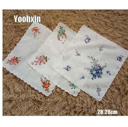 5pcs/lot Vintage flower Women Square lady Handkerchief white lace Printed children Cotton wedding hand towel hanky Random Colours