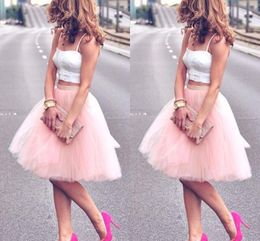 Charming Summer Knee Length Young Ladies Party Dresses Women Adult Tutu Tulle Skirt Two Pieces A Line Cheap Prom Dresses Party Wear Gowns