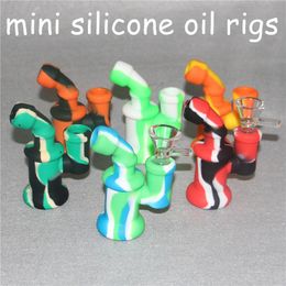 Hookahs Mini Silicone Bongs Water Pipe oil rigs with Glass Bowl Silicone Dab Rig Recycler Bong Protable Water Pipes