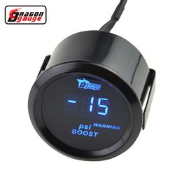 Dragon gauge 52mm Digital Turbo Boost Gauge Meter with Sensor Unit -15~30 PSI Blue light And Red Warning Light