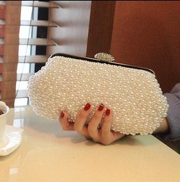 2019 New Fashion Pearls Evening Bags Small Handbag White Beige Black Shoulder Bags Clutch Bag Bridal Hand Bags Party Accessories Hand Bag
