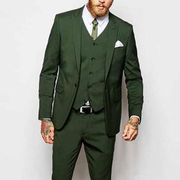 Fashion Slim Fit Olive Green Groom Tuxedos Excellent Men Wedding Tuxedos Men Formal Business Prom Party Suit (Jacket+Pants+Tie+Vest) 1832