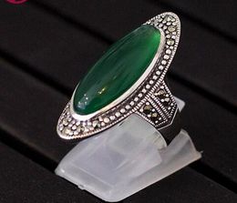 Top Quality Green Chalcedony Wedding Ring 100% 925 Sterling Silver Jewellery For Women Gifts Fine Vintage Gemstone Jade Ring SR34