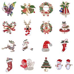 Christmas Shoes Hat Gloves Santa Claus Stars Deer Snowman Snowflake Brooch Cartoon Xmas Golden Enamel Brooches Pin