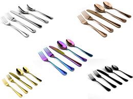 5Colors 5PCS Gold Dinnerware Wedding Golden Travel Cutlery Stainless Steel Tableware Knife Fork Scoops Silverware for 1