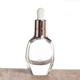 30ml clear Glass Essential Oil Bottle With rose gold dropper lid.Oil vial.cosmetic container F1338