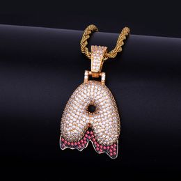 Hot Seller A-Z Red Drip Bubble Letters Pendants Men's Necklaces Ice Out Zircon Hip Hop Jewellery With Rope Chain