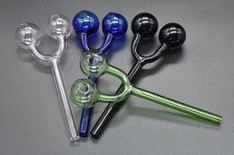 HOT ON SALE 14cm Glass Oil Burner Double Burner glass pipes Smoking Tube water pipe for hookah glass bongs IN STOCK