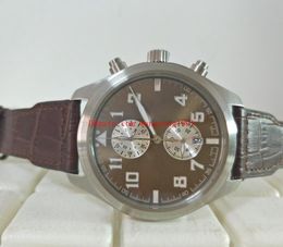men watches 44mm VK Quartz brown dial Leather Strap Bands Chronograph Mens Watch Wristwatches