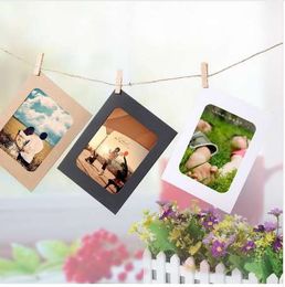 10 Pcs DIY Kraft Paper Photo Frame 3-5 inch Hanging Wall Photos Picture Frame Kraft Paper With Clips and Rope For Family Memory