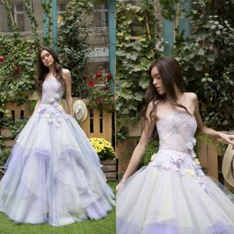 Sexy Illusion Strapless Prom Dress Gradient Colour 3D Floral Applique Tiered Skirts Tulle Party Evening Dresses