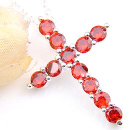 LuckyShine Fashion European Lovers New Cross Red Cubic Zirconia Gems Crystal 925 Sterling Silver 5 Pcs /lot Wedding Pendants +Chain