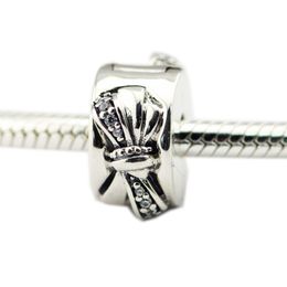 Fits for Pandora Bracelet Charms Shiny Bow Clip Charm Clear CZ Beads Original 925 Sterling Silver diy Jewellery 2018 mother's day