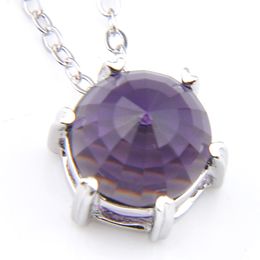 5 Pcs /Lot 10mm Luckyshine Hot Sale Fashion Amethyst Zircon Wedding Pendants Exotic Style Round Purple Silver Women Necklace Pendant