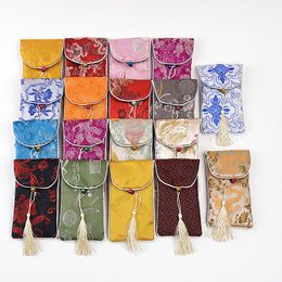 Neck rope Cell Phone Pouch Dust Cover Glasses Pouch Floral Chinese Silk Brocade Jewellery Pouch Christmas Bags Gift Packaging 10pcs/lot