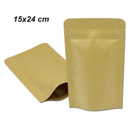 50Pcs Lot 15x24 cm Brown Stand Up Aluminium Foil Pack Pouches with Notch Mylar Foil Resealable Aluminium Foil Self Seal Kraft Paper Mylar Bags