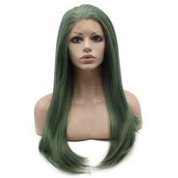 Long Straight Dark Green Lace Front Wig Natural Heat Resistant Free Part