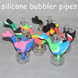 Hookahs swan silicone waterpipes 10colors for choice waterpipe bubbler pipe glass bongs silicon smoking hand pipes free DHL