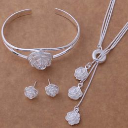 Silver-plated necklace earrings bracelet suit rose shaped Jewellery three-piece suit nice wedding dinner party accessories women nice gift