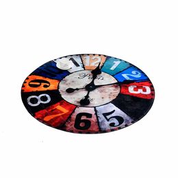 Retro Wall Clock Pattern Round Rugs Anti-slip Wear Mat for Kitchen,Living Room,Bedroom,Kids Room,Creative Doormat