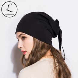 GZHILOVINGL 2018 New Fashion Soft Cotton Ladies Beanies With Flannel Bow Hip-hop Solid Colour Women Hat Cap Casual High Quality S18101708