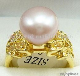 FREE SHIP >>Real Pink Pearl Yellow Crystal Butterfly Ring Size: 6.7.8.9