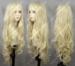 Long Milk Blonde Women Wavy Curly Hair Lolita Princess CosplayParty Full Wigs >> FREE SHIPPING Cheap Sale Dance Party Cosplays