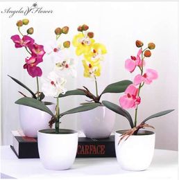 1 Set phalaenopsis potted artificial orchid flower with foam leaf and plastic vase simulation flower decoration for home table