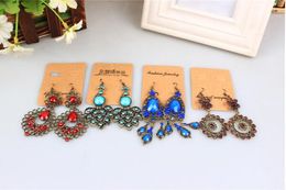 mixed 24 style 24Pairs/lot retro earrings Vintage Tibetan Silver/Bronze Resin Gem diamond earrings folk style Jewellery