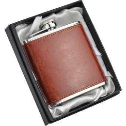 6 oz Laserable Leather stainless steel hip flask