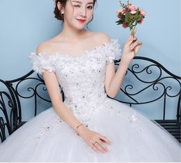 2018 Boat Neck Appliques Wedding Dresses Crystal Elegant Ball Gown Bridal Dress Women Tulle Wedding Gown Vestidos de Novia