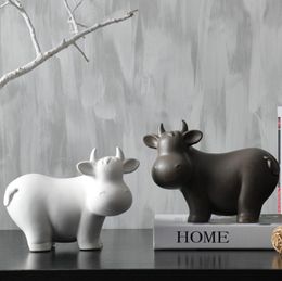 Minimalist Ceramic creative cow Bull home decor crafts room decoration handmade Cattle porcelain animal figurines decorations