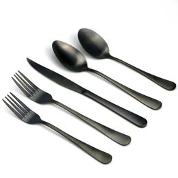 5Pcs/Set Luxury Matte Black Dinnerware Set Stainless Steel Cutlery Set Wedding Tableware Steak Dining Knife Fork