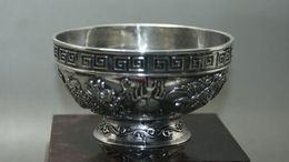 Free shipping Chinese old Miao silver Carving Dragon Phoenix Bowl Collectible Bowls