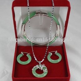hot stone set for sale Canada - SU41 Hot sale FREE SHIP>>>Beautiful white green STONE bracelet necklace earrings set