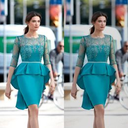 Chic Sheath Short Mother Of The Bride Dresses 1/2 Sleeve Knee Length Mother Dress Lace With Applique Sheer Neck Wedding Guest Dress