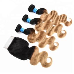 Full Head Deal Ombre Two Tone 1B 27 Colour Brazilian 3 Bundle with closure 100% Human Hair Honey Blonde Body Wave Wavy