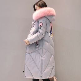 2018 collo di pelliccia di alta qualità donna lungo cappotto invernale femminile giacca calda imbottita donna tuta sportiva parka casaco feminino inverno S18101204