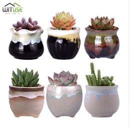 WITUSE Promotion! Flower Pots Decor Small Ceramic Planters Pot Flowing Glazed Home Garden Desktop Succulent Plant Pot Flowerpot