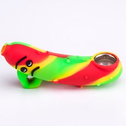 Banana Silicone Hand Pipe with Iron Dish smoking pipe Hand Pipe Hookah Bongs silicon oil dab rigs food grade silicone random Colour 700
