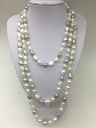 Handmade beautiful Handmade white Grey baroque freshwater real natural pearls wrap necklace 160cm long fashion Jewellery