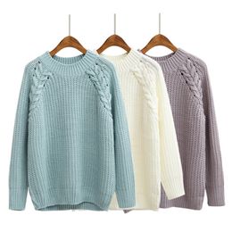 2018 Autumn Winter Women Sweaters and Pullovers Loose Casual Solid Colour O-Neck Twist Knitted Wool Thicking Sweater S18100902